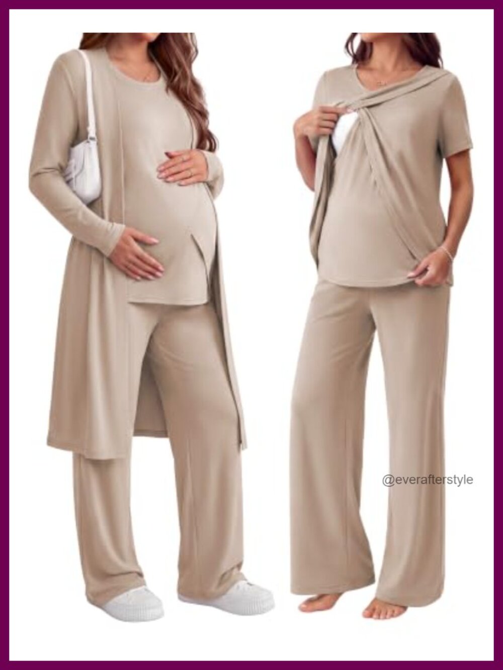 Maternity Nursing Pajama Set 3 Pc Robe Cardigan Breastfeeding Sleepwear